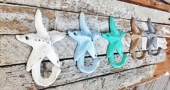 One Starfish Cast Iron Metal Pick Your Color READ LISTING DETAILS Beach House nautical Wall Hook towel Hanger lake House Etsy