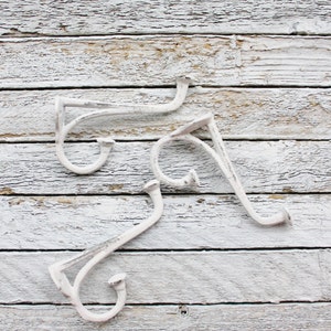 Shabby Chic Wall Hook-Metal Hook-WHITE Small Petite Cast Iron-Set of 3-Ornate-Cottage Chic French Country-Coat Hanger-Garden Tools-Home