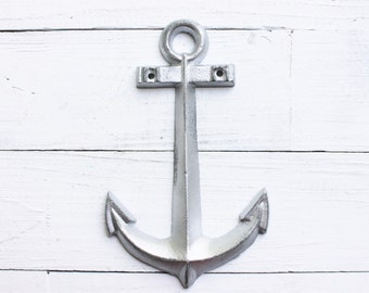 Nautical Door Art ,  Anchor Wall Hanger , Antique Silver, Beach House, Nautical Home Decor,Metal Wall Decor, In Metallic Silver, Modern Home