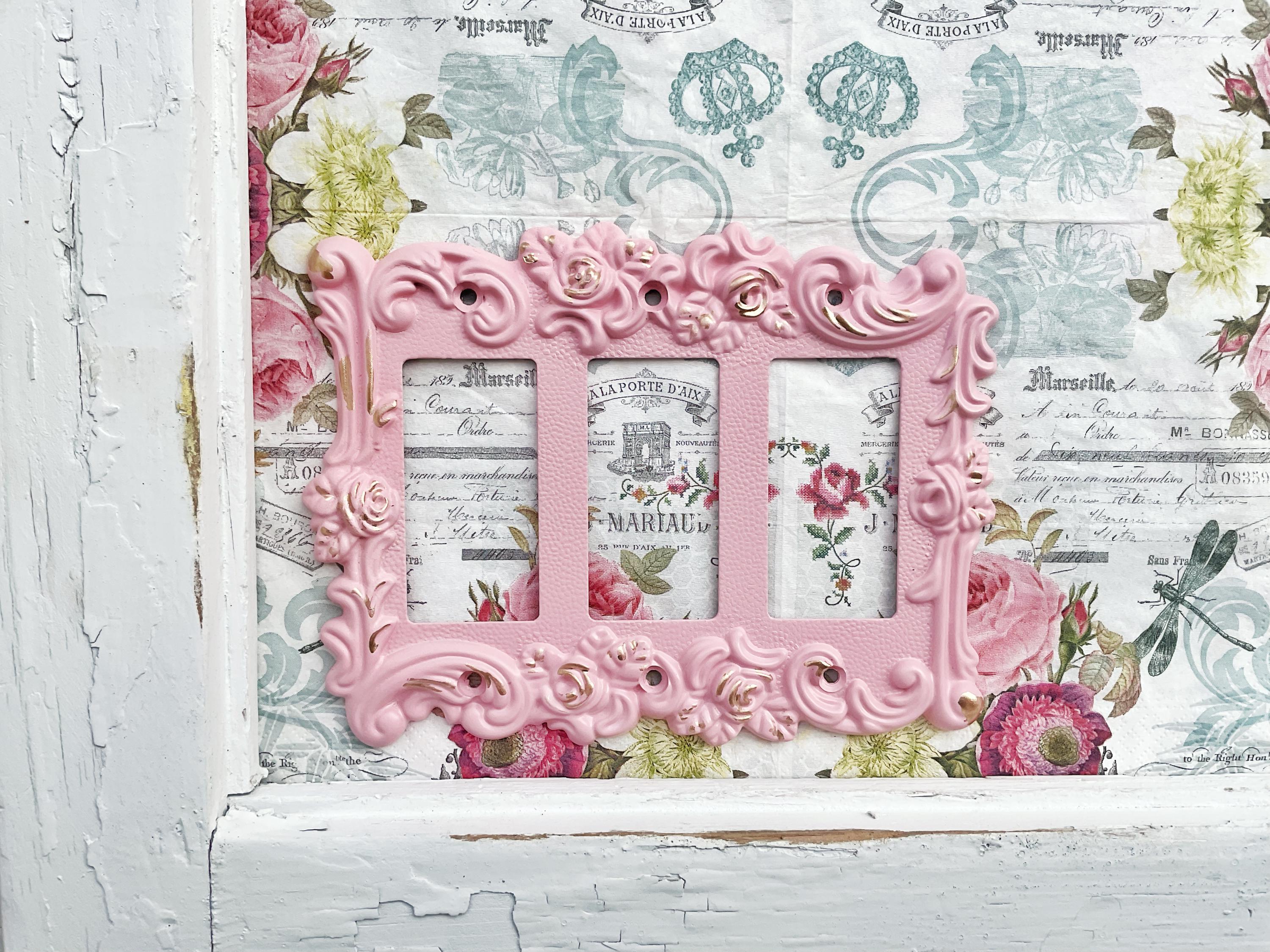Pink Victorian Roses Shabby Chic Light Switch Cover Or Outlet Plate | Decorative Floral