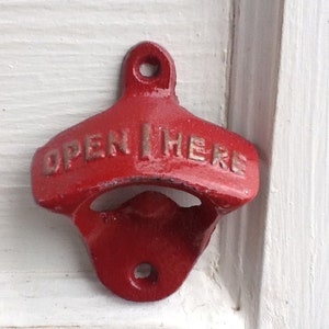 Country Red Wall Mount Bottle Opener,Wall Mounted Retro Bottle Opener, Vintage Style Distressed Cast Iron, Mid Century Decor, Man Cave Decor
