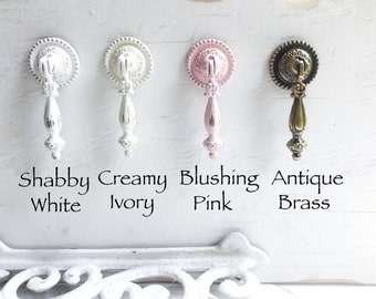 Metal Light Pink Tear Drop Pull , Shabby Chic Dresser Drawer Pulls Knob Handles ,Vintage Cream , Decorative Cabinet Knobs , Spring WhiteHome