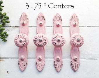 Cabinet Knobs Pulls , Cabinet Pulls Vintage Style ,In Blushing Pink ,Unique Pulls,Shabby Chic Drawer Pulls ,Cabinet Hardware , Chippy Pink