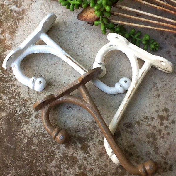 Cast Iron Hooks-Wall Hangers-French Cottage Style Hand Painted-Leash Hook-Wall Mount-Farm Wall-Rustic Wedding Accessories-Bathroom Fixtures