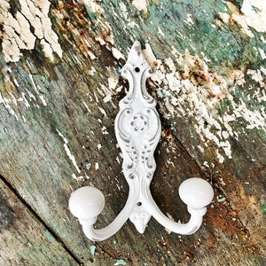 Shabby Chic Iron Wall Hook In Shabby White Coat Key Hook , Rustic Chic Girls Hook , Cottage Style Jewelry Holder Hanger Chippy Antique White image 5