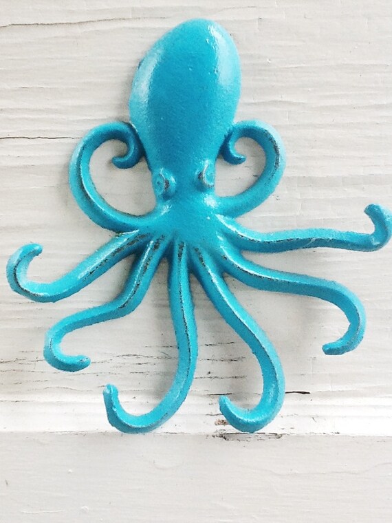 Cast Iron Octopus Wall Plaque-wall Hanger Ocean , Aqua-key Holder-rustic  Home Decor-nautical Wall-in Bright Turquoise-hallway-spring Home -   Canada