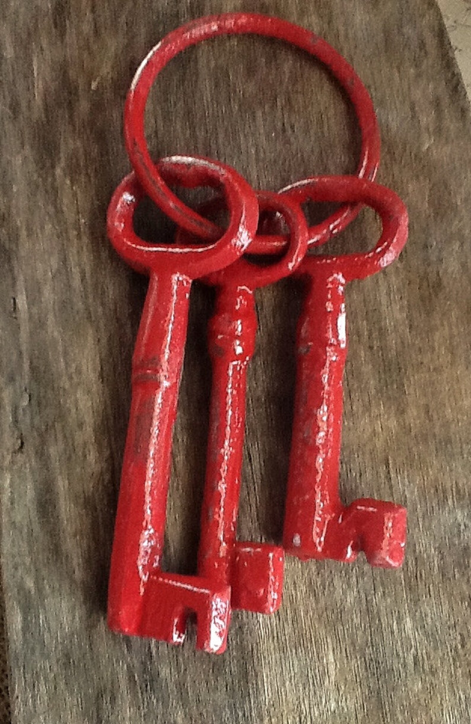 Country Red Vintage Shabby Chic 3 Cast Iron Skeleton Keys On | Etsy