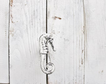 Drawer Pull Knobs-Dresser Pull-Cabinet Pulls-Shabby Chic White Seahorse Knobs-Cupboard Handles-Rustic Chic Home-Furniture Hardware