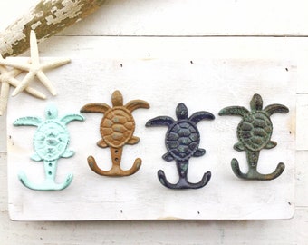 One Cast Iron Sea Turtle Hook , Coastal Beach Bathroom , Nautical, Towel Hook , Nautical Jewelry Hook , Coastal Nursery, Sea Life Creature