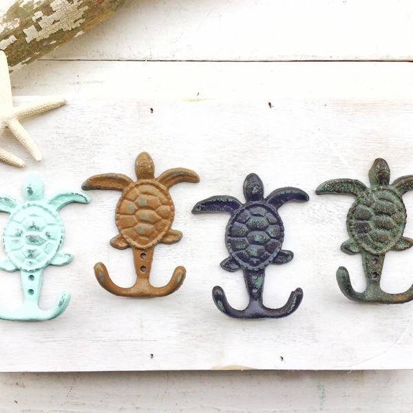 One Cast Iron Sea Turtle Hook , Coastal Beach Bathroom , Nautical, Towel Hook , Nautical Jewelry Hook , Coastal Nursery, Sea Life Creature