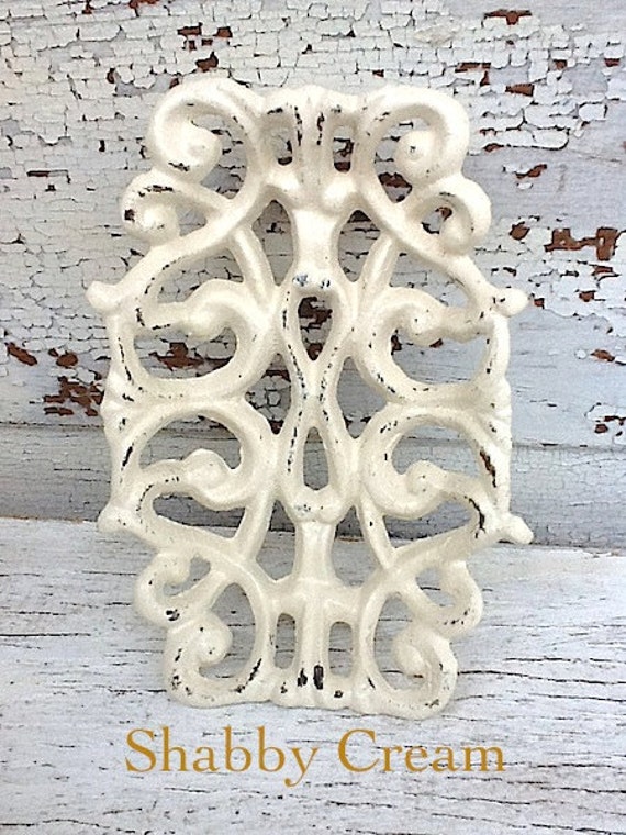 Shabby Chic Cream Wedding-Cream Business Card Holder-Cast Iron-Rustic Vintage-Bathroom Decor-Retro Soap Dish- Distressed -Metal Decor-Spring