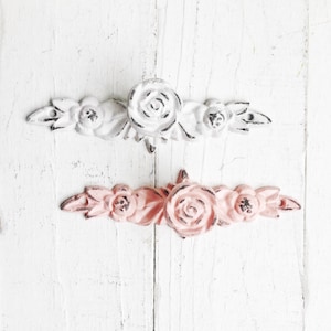 Flower Shabby Chic Dresser Drawer Pulls Handles, Blushing Pink Rose Cabinet Pull Handle Knobs Furniture Hardware, Shabby White Girls Nursery