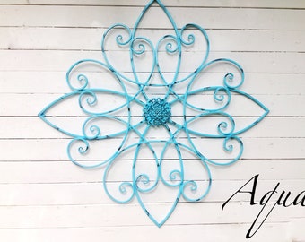 Scroll Metal Wall Art, Scroll Wall Decor, Iron Art Contemporary Metal Wall Art, Large Metal Wall Art, Aqua Wall Decor ,Rustic Wall Art  Blue