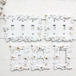 Decorative Plates, In Shabby White, Switch Cover, Lightswitch Cover, Light Switch Cover Plates,Shabby Chic,Custom Light Switch Cover