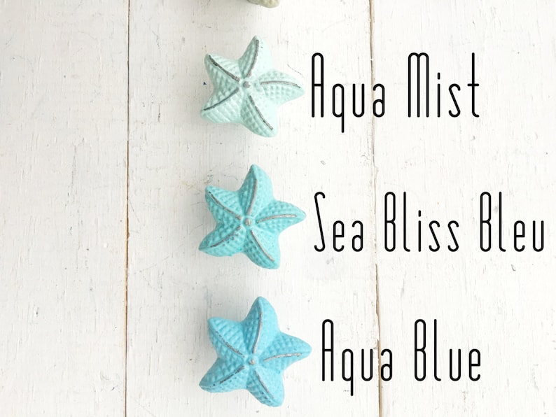 Starfish Drawer Knob In PASTELS Shabby Chic Distressed Metal-Sea Glass Blue Seaside Cottage-Nautical Childrens Room-Coastal Bathroom Bild 3