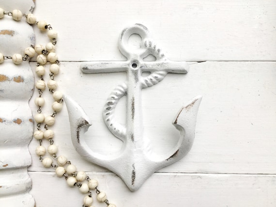 Anchor Wall Hook Nautical Bathroom Hook Coastal Home Kitchen Nautical Hook Rustic Decor Distressed Metal Hook White Cottage Etsy