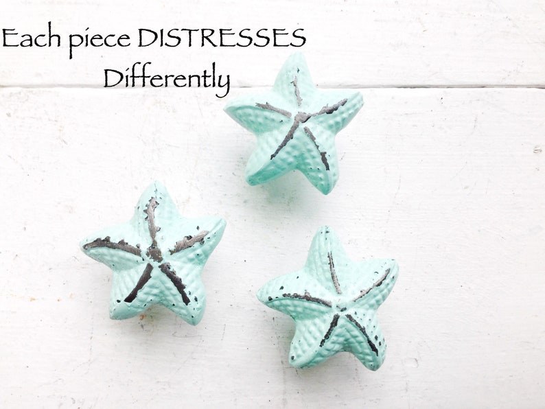 Starfish Drawer Knob In PASTELS Shabby Chic Distressed Metal-Sea Glass Blue Seaside Cottage-Nautical Childrens Room-Coastal Bathroom Bild 4