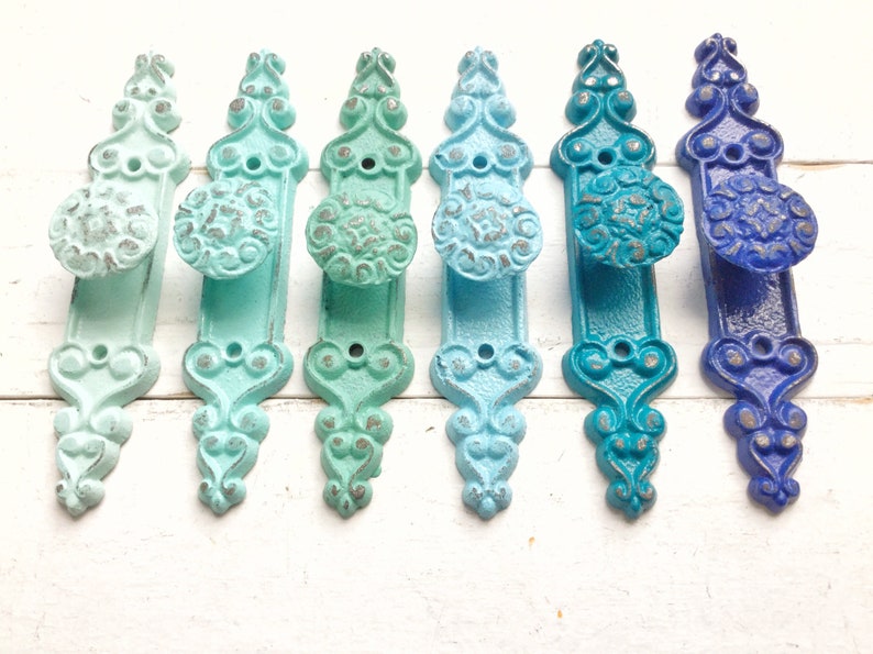 Rustic Distressed Coastal Drawer Pulls Blue Handles Etsy