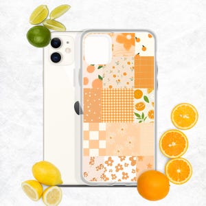 Orange Aesthetic Phone Case – Cute Peach & Floral Pattern Collage