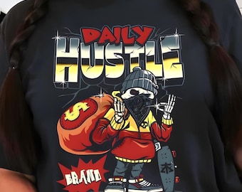 Daily Hustle Skeleton Graphic: Urban Streetwear Design PNG, SVG, PDF digital download