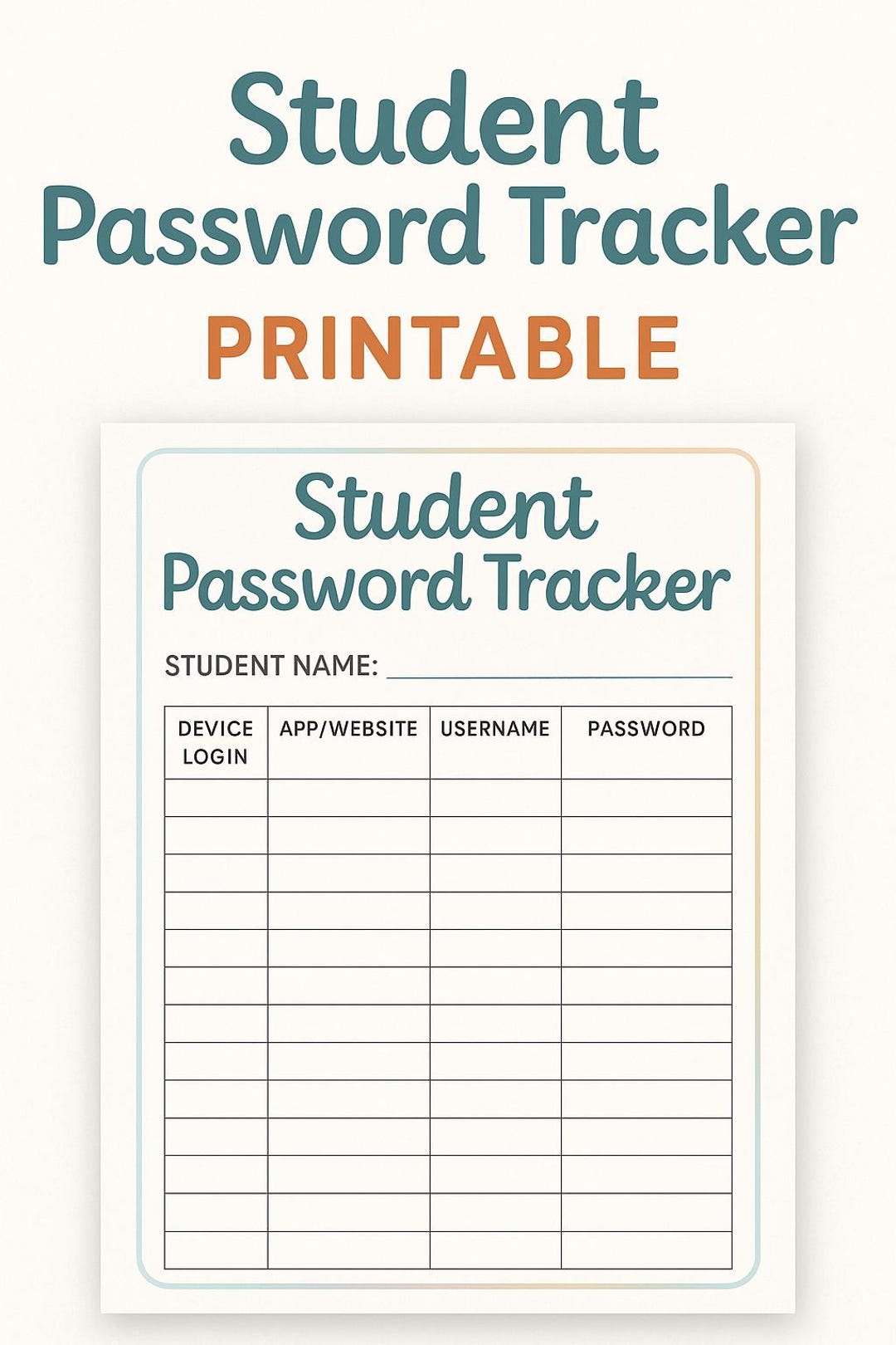 Student Password Tracker Printable: Editable Classroom Login Organizer ...