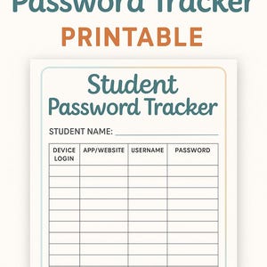 Student Password Tracker Printable: Editable Classroom Login Organizer ...