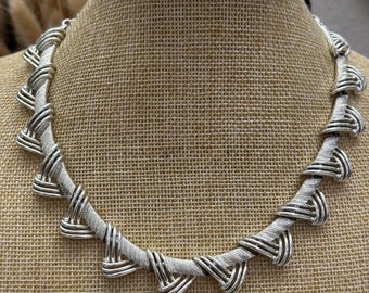 Vintage Coro Collar Necklace Angular Design Link Silvertone. 17 inches.