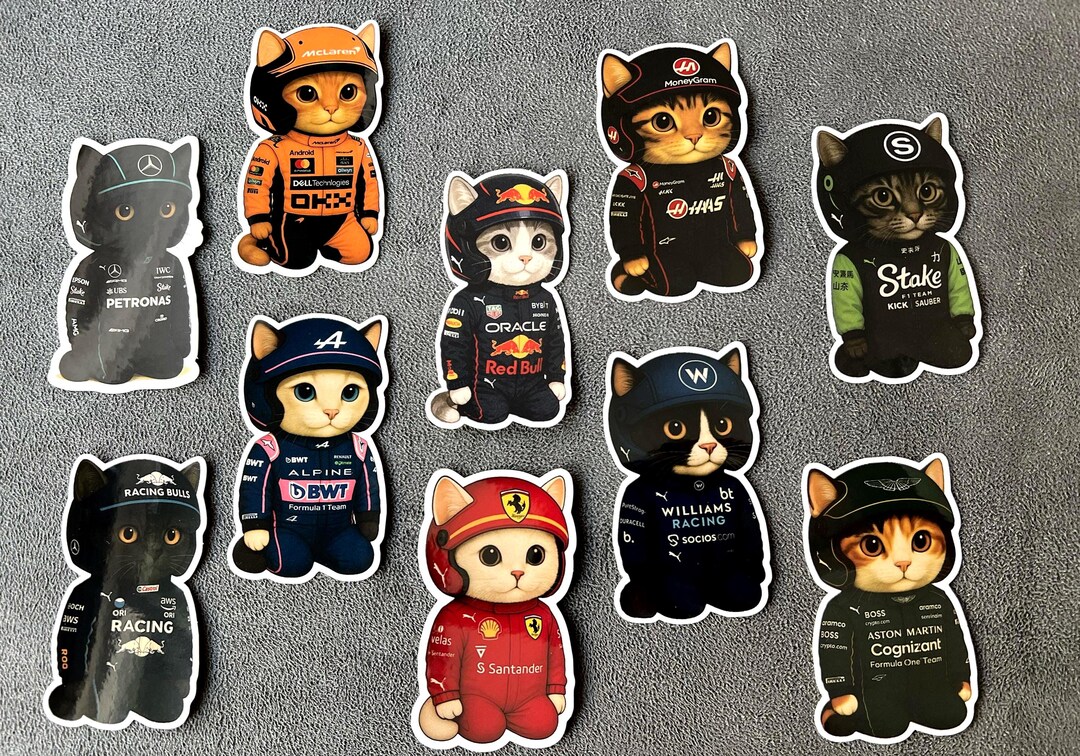 F1 Team Cat Stickers | Racing Car Inspired Vinyl Sticker - Etsy