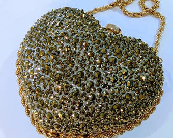 Gold Rhinestone Crystal Clutch Bag, Luxury Bridal Evening Purse with Chain, Elegant Wedding & Formal Party Handbag