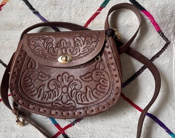 Sac à bandoulière en cuir marocain fait main - Sac à main en cuir de vachette repoussé