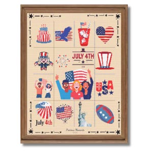 4th July Cross Stitch Pattern PDF - Independence Day USA Liberty Sampler - Primitive Squares Design - Instant Download Cross Stitch PDF