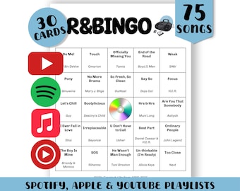 R&B Music Bingo (1990-2025): 30 Printable Game Cards (Digital Download)