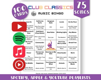 Club Classics Bingo Game: 100 Cards, 2010-2025 Hits (Digital Download)