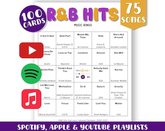 R&B Music Bingo (2000-2025): 100 Cards, Playlists (Digital Download)