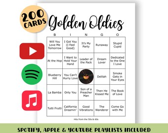 Juego de bingo Golden Oldies: Música de los años 50 y 60, 200 cartones (Descarga digital)