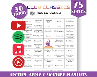 Club Classics Bingo Game: 30 Cards, Music Playlists (Digital Download)