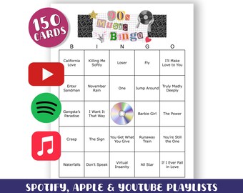 90s Music Bingo Game: 150 Printable Cards (Digital Download)