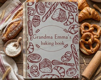Personalized Grandma Baking Recipe Book,Custom Wooden Cookbook,Mother's Day Gift,Engraved Book with Cute Designs,Birthday Gift for Mom