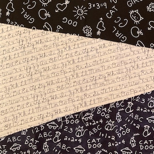 School Days Fabric, Chalkboard Print, Handwriting Alphabet Cotton Quilting Fabric