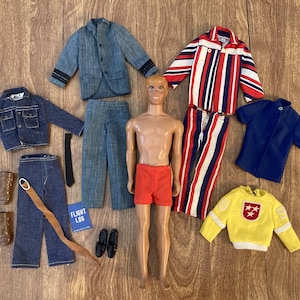 1968 Malibu Suntan Ken doll in original red trunks, vintage Ken doll, vintage Ken doll clothing, 1970s Ken doll outfits, collectible doll