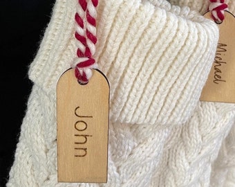 ENGRAVED Modern Christmas Stocking Name Tags – Personalized Holiday Tags for Stockings & Gifts