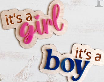 Gender Reveal Birth Announcement Sign – It’s a Girl It’s a Boy – Laser Cut Wood & Acrylic Hospital Photo Prop – Baby Shower Keepsake Sign