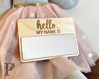 Hello My Name is Birth Announcement, Wooden Birth Sign, Newborn Name Sign, Baby Photo Prop, Baby Shower Gift, Personalized Baby Keepsake