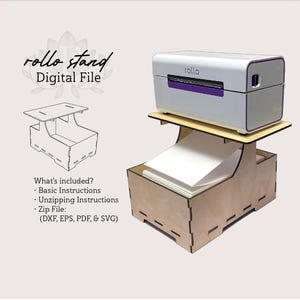 Rollo (Thermal) Drucker-Ständer für Endlos-Etiketten - Laser Cut-Datei für Glowforge, xTool - Instant Download DXF PDF SVG | Nur digitale Datei!