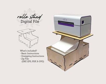 Rollo (Thermal) Printer Stand for Fanfold Labels - Laser Cut File for Glowforge, xTool - Instant Download DXF PDF SVG | Digital File Only!