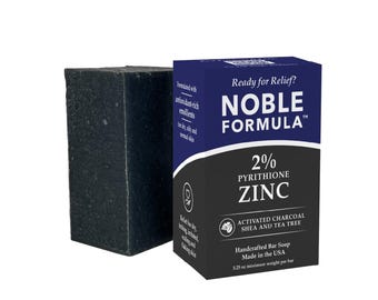 Noble Formula 2% Zinc Pyrithione Bar Soap with Activated Charcoal, Shea & Tea Tree, 3.25oz