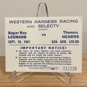 Sugar Ray Leonard Thomas Hitman Hearns Boxticket Weltergewicht Titel 1981