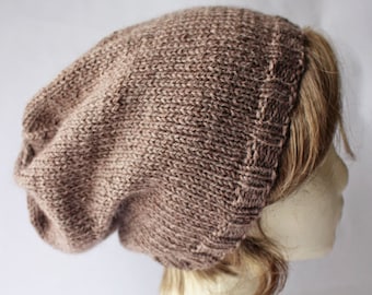 Simply Slouchy Hat Knitting Pattern, Knit Beanie Pattern, Slouchy Hipster Hat Knitting Pattern