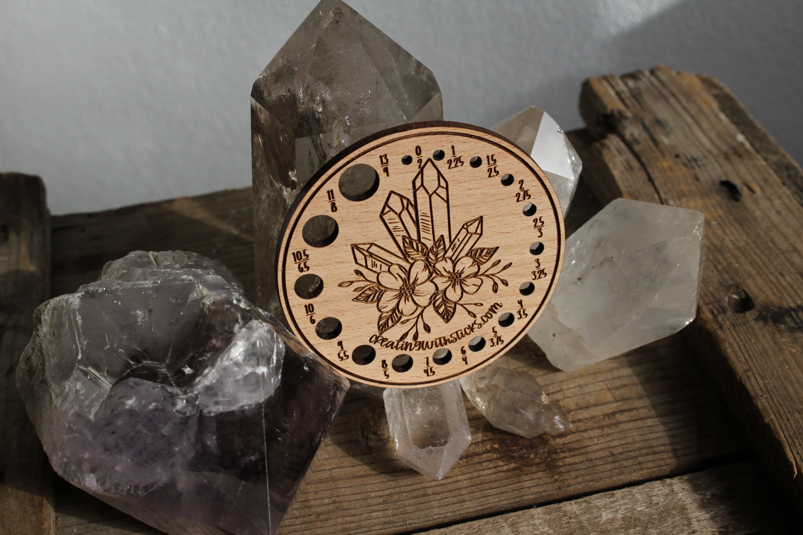 Knitting Needle Gauge Crystals Laser Engraved Beech Wood Etsy