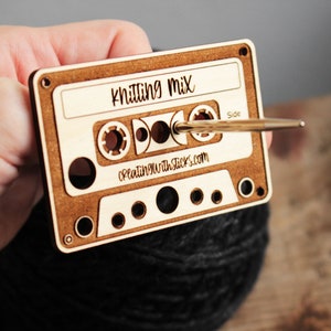 Knitting Accessories Mini Wooden Cassette Tape Needle Gauge, Laser Engraved Needle Gauge, Gift for Knitter, Knitting Kit Tools, Retro Look image 8
